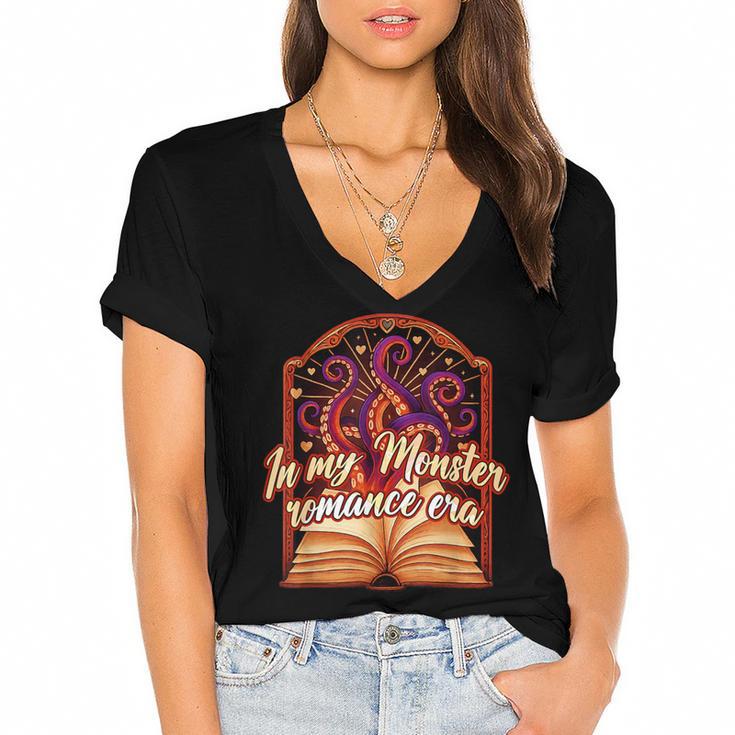 Dark Romance Smut Reader Spicy Book In My Monster Romance Women's Jersey Short Sleeve Deep V-Neck Tshirt				