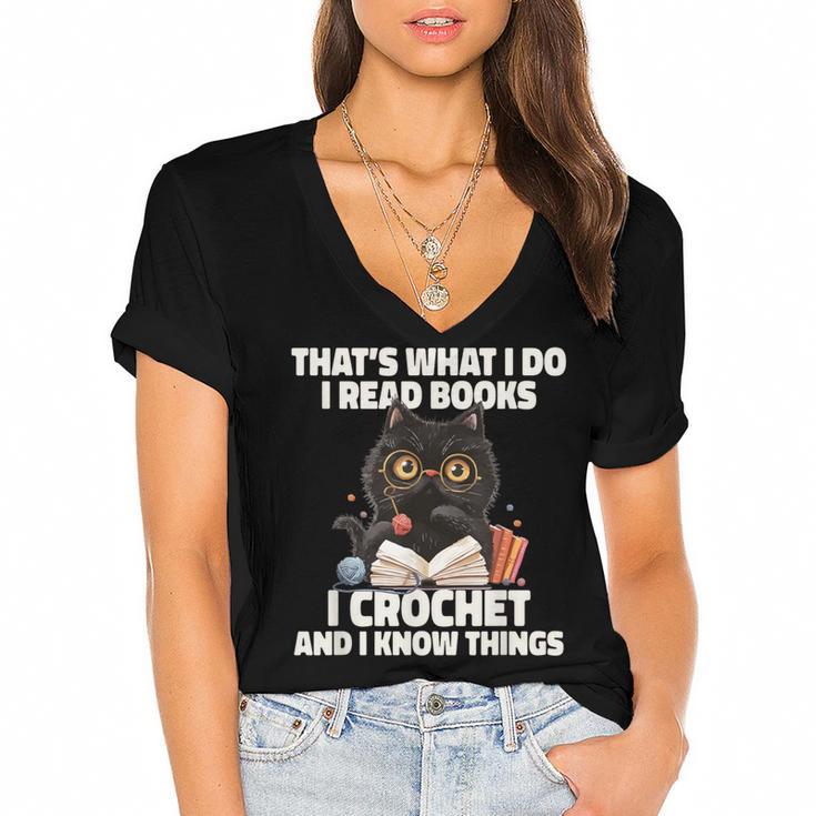 Das Ist Es Was Ich Tue Ich Lese Books Crochet And Women's Jersey Short Sleeve Deep V-Neck Tshirt