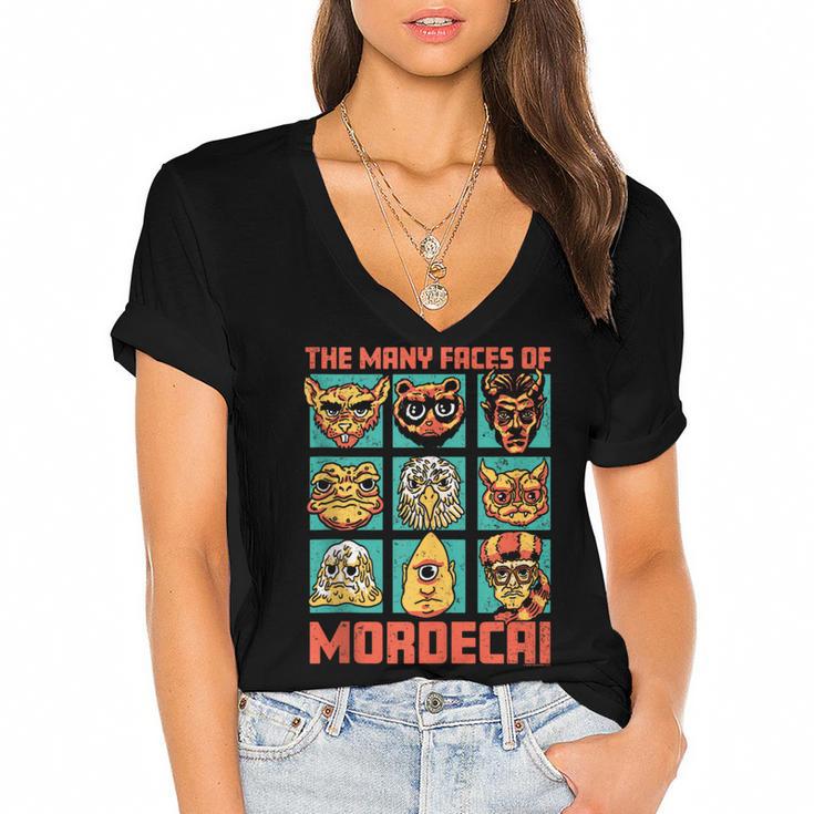 DCC Many Faces Of Mordecai Grid Gamer Series Book Women's Jersey Short Sleeve Deep V-Neck Tshirt