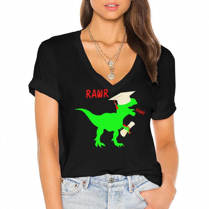 Dinosaur Rawr Diploma Grad Graduate Graduation Women's Jersey Short Sleeve Deep V-Neck Tshirt				