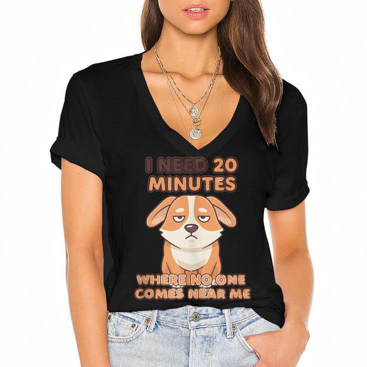 Dog Introvert I Need 20 Minutes Where No One Comes Women's Jersey Short Sleeve Deep V-Neck Tshirt