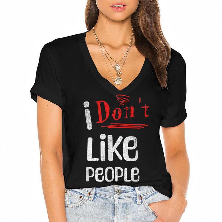 I Don't Like People Introvert Small Women's Jersey Short Sleeve Deep V-Neck Tshirt