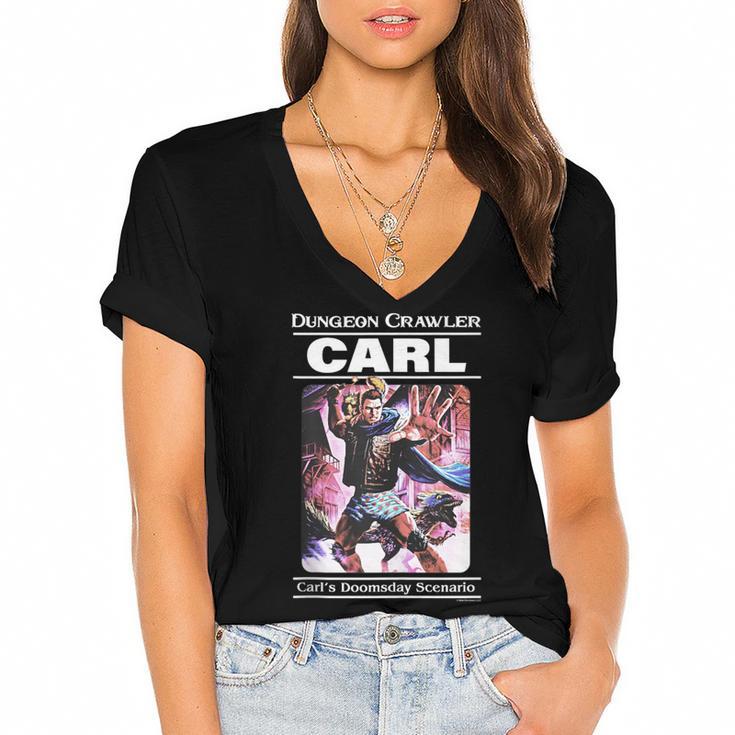 Dungeon Crawler Carl Vintage Paperback Illustration Book Women's Jersey Short Sleeve Deep V-Neck Tshirt				