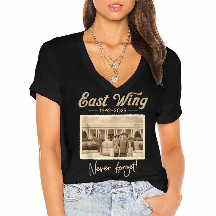 East Wing Never Forget American Vintage Nostalgia Women's Jersey Short Sleeve Deep V-Neck Tshirt