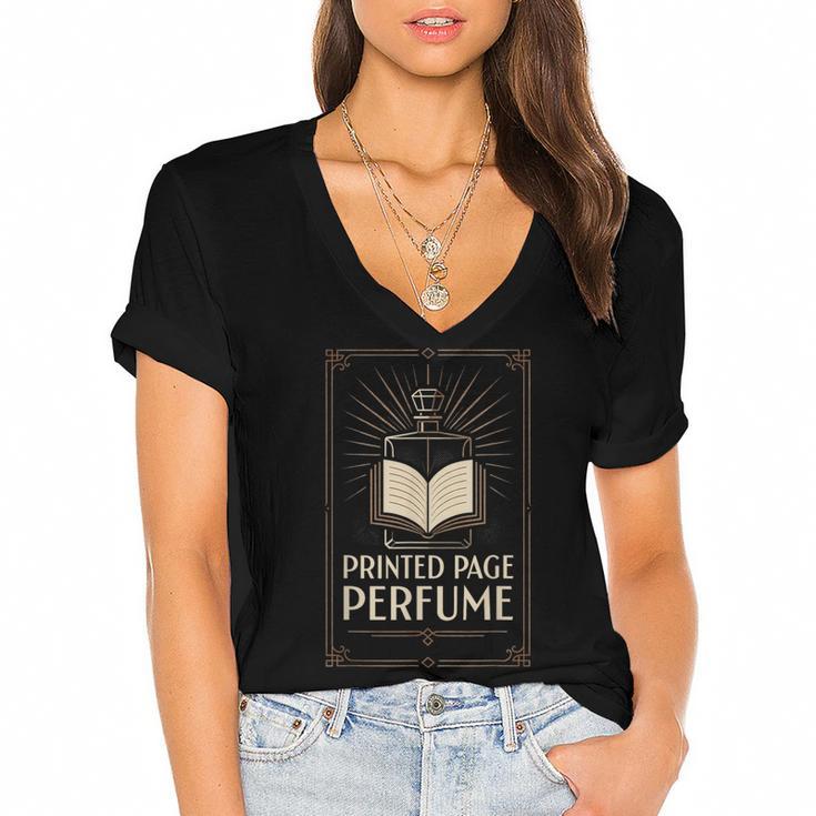 Printed Page Perfume Book Lover Saying Women's Jersey Short Sleeve Deep V-Neck Tshirt