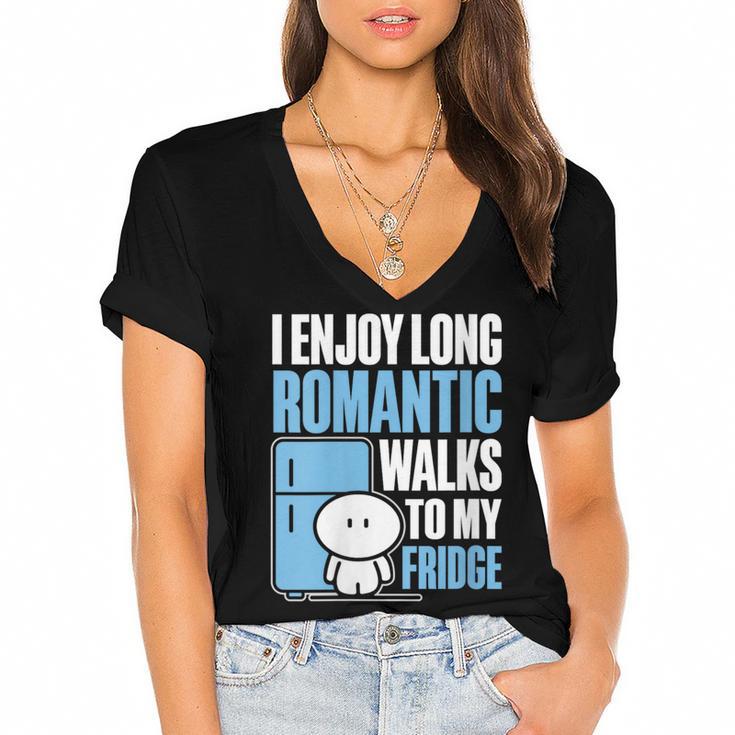 I Enjoy Long Romantic Walks To My Fridge Introvert Women's Jersey Short Sleeve Deep V-Neck Tshirt