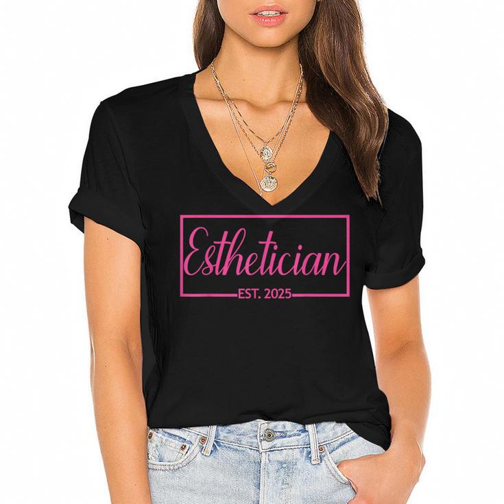 Esthetician Est 2025 Skin Care Specialist Graduation Women's Jersey Short Sleeve Deep V-Neck Tshirt				