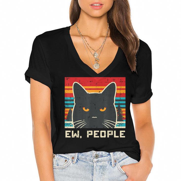 Ew People Cat Saying Introvert Women Men Kids Women's Jersey Short Sleeve Deep V-Neck Tshirt				