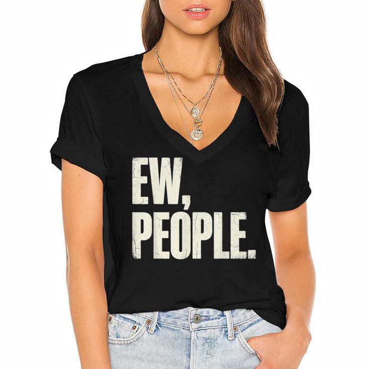EW People Introvert Sarcastic Graphic Style Women's Jersey Short Sleeve Deep V-Neck Tshirt