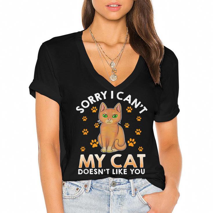 Excuse For Introverts My Cat Doesnt Like You Cat Women's Jersey Short Sleeve Deep V-Neck Tshirt