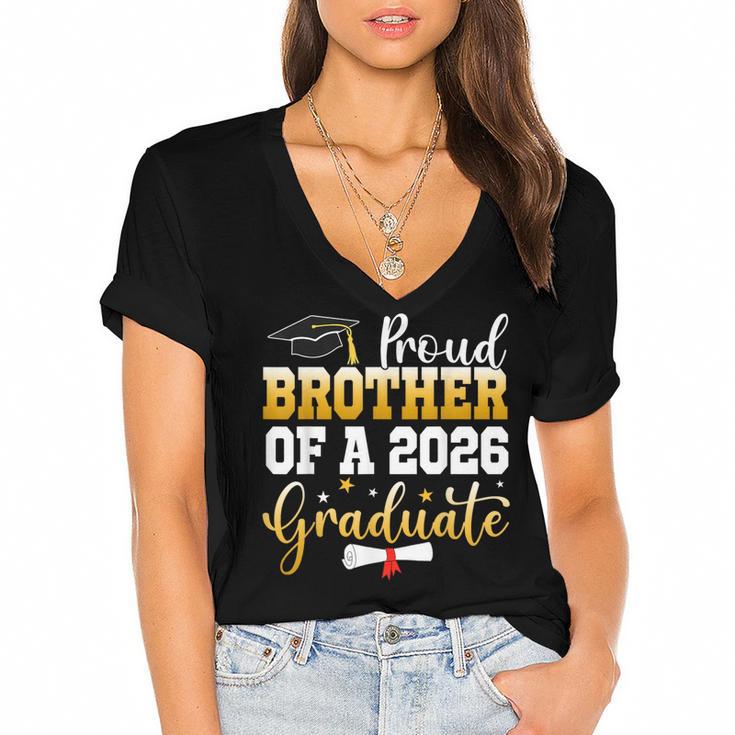 Family Graduation Party Proud Brother Of A 2026 Graduate Women's Jersey Short Sleeve Deep V-Neck Tshirt				