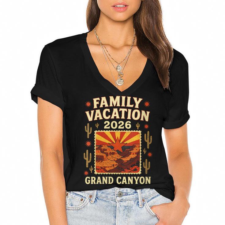 Family Vacation Grand Canyon 2026 Nostalgia Women's Jersey Short Sleeve Deep V-Neck Tshirt