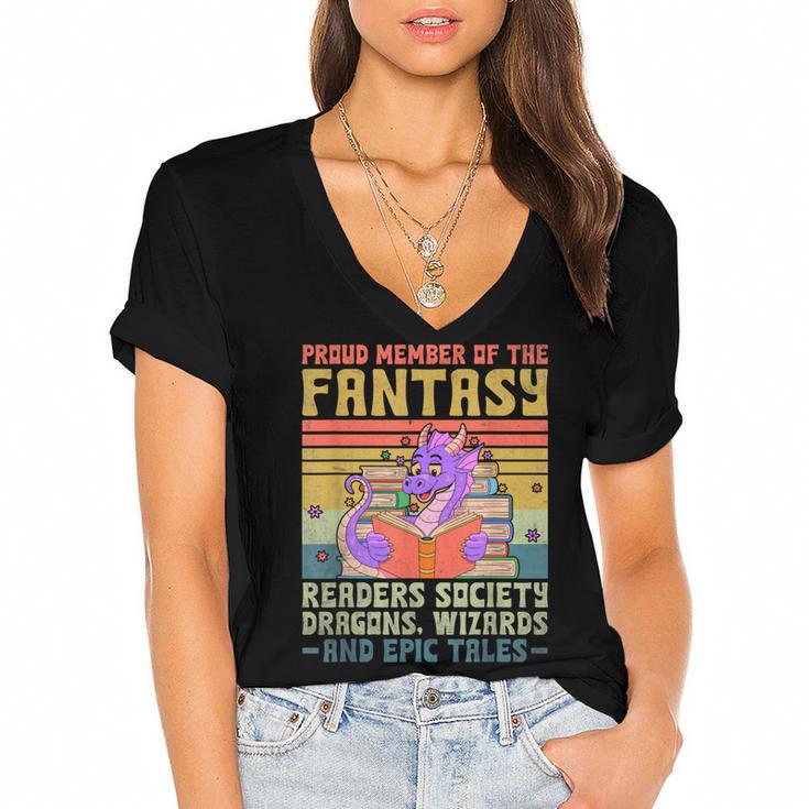 Fantasy Reader Society Reading Book Retro Bookworm Reader Women's Jersey Short Sleeve Deep V-Neck Tshirt				