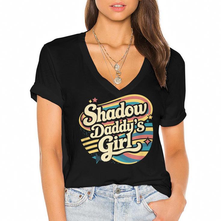 Fantasy Romantasy Book Retro Vintage Shadow Daddy Girl Women's Jersey Short Sleeve Deep V-Neck Tshirt				