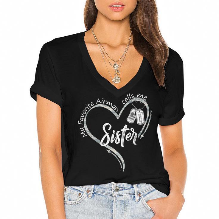 My Favorite Airman Calls Me Sister USAF Graduation Sister Women's Jersey Short Sleeve Deep V-Neck Tshirt				