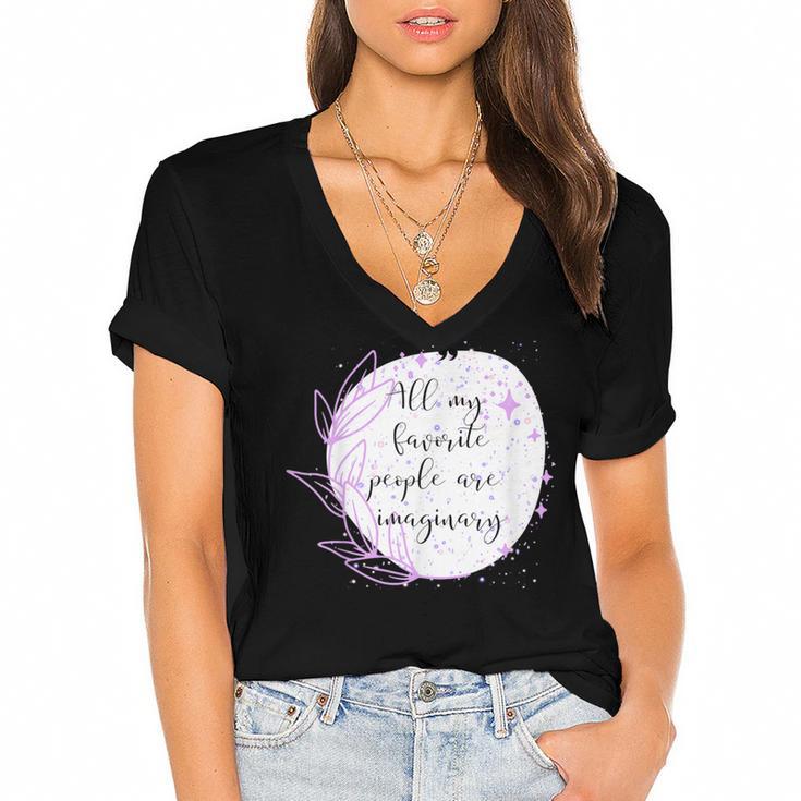 All My Favorite People Are Imaginary Book Lover Idea Women's Jersey Short Sleeve Deep V-Neck Tshirt				