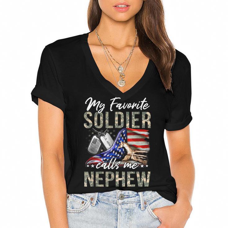 My Favorite Soldier Calls Me Nephew Army Graduation Nephew Women's Jersey Short Sleeve Deep V-Neck Tshirt				