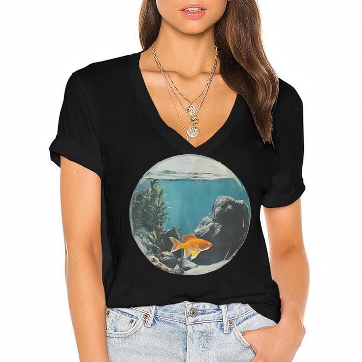 Fish Bowl Frutiger Aero Y2K Retro Vibes Women's Jersey Short Sleeve Deep V-Neck Tshirt				