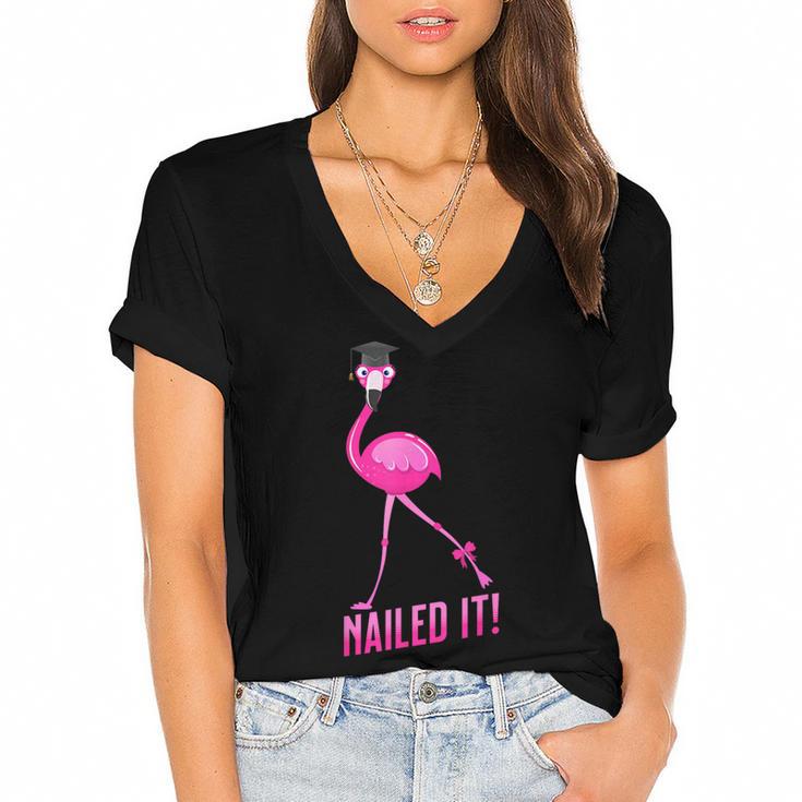 Flamingo Nailed It Graduation Flamingo Women's Jersey Short Sleeve Deep V-Neck Tshirt				