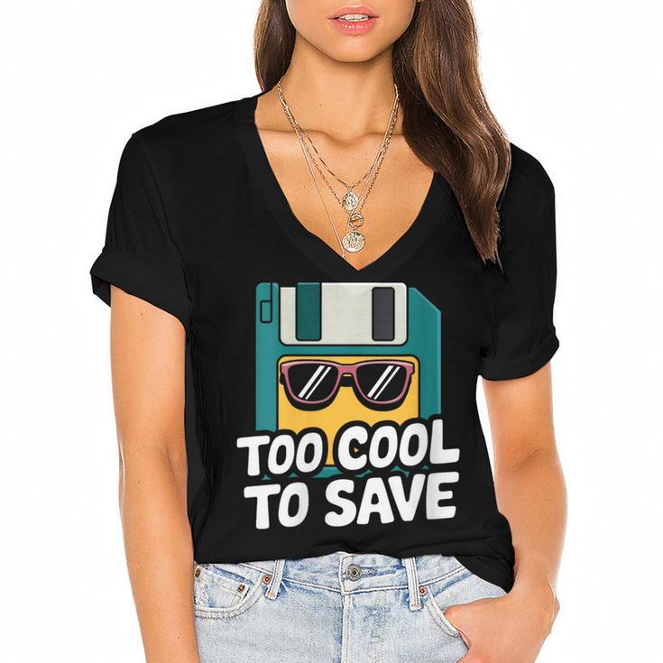 Floppy Disk Retro Tech Nostalgia Old School Computing Humor Women's Jersey Short Sleeve Deep V-Neck Tshirt				