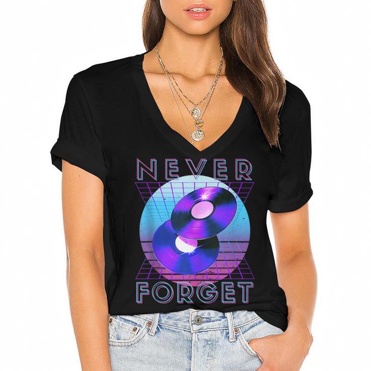 Never Forget Retro 80s 90s Nostalgia Women's Jersey Short Sleeve Deep V-Neck Tshirt