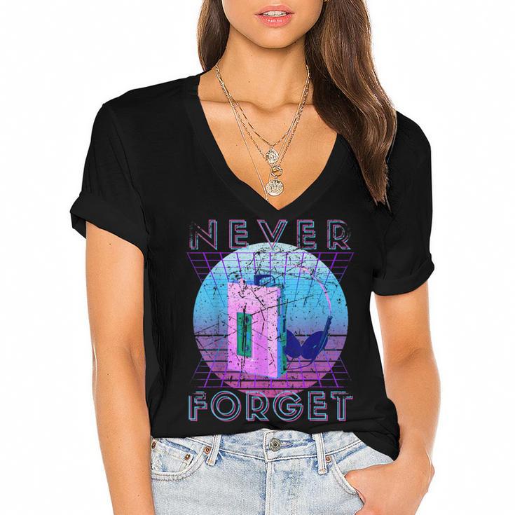 Never Forget Retro 80s 90s Nostalgia Women's Jersey Short Sleeve Deep V-Neck Tshirt
