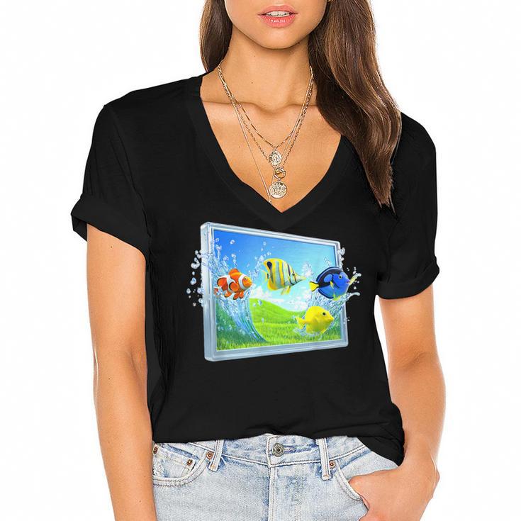 Frutiger Aero Fish Women's Jersey Short Sleeve Deep V-Neck Tshirt				