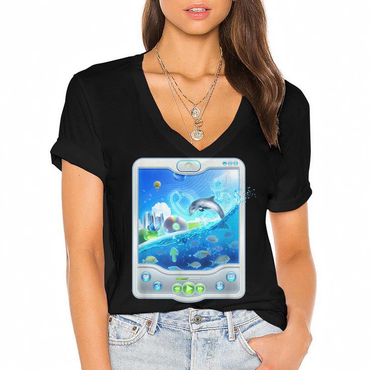 Frutiger Aero Skeuomorphism User Interface Nostalgia Women's Jersey Short Sleeve Deep V-Neck Tshirt				