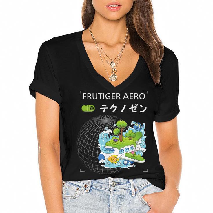 Frutiger Aero Y2K Fashion Trends Statement Piece Tech Orbite Women's Jersey Short Sleeve Deep V-Neck Tshirt				