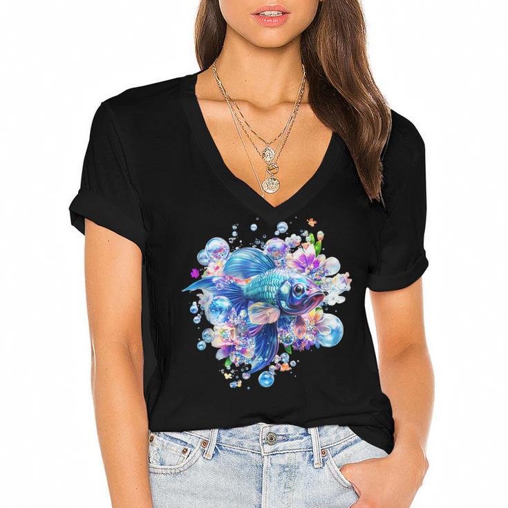 Frutiger Aero Y2K Fish Women's Jersey Short Sleeve Deep V-Neck Tshirt