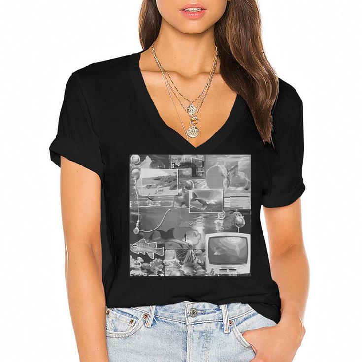 Frutiger Aero Y2K Old School Retro Vibes Women's Jersey Short Sleeve Deep V-Neck Tshirt