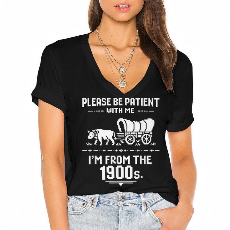 Fun Classic Please Be Patient With Me I'm From The 1900s Women's Jersey Short Sleeve Deep V-Neck Tshirt				