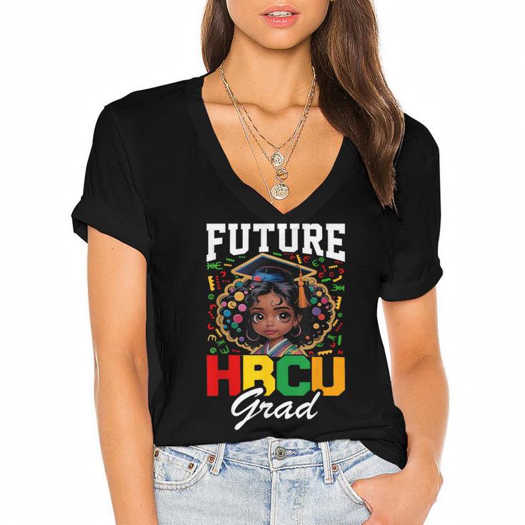 Future HBCU Grad Girl HBCU Toddler Kids Graduation Women's Jersey Short Sleeve Deep V-Neck Tshirt				