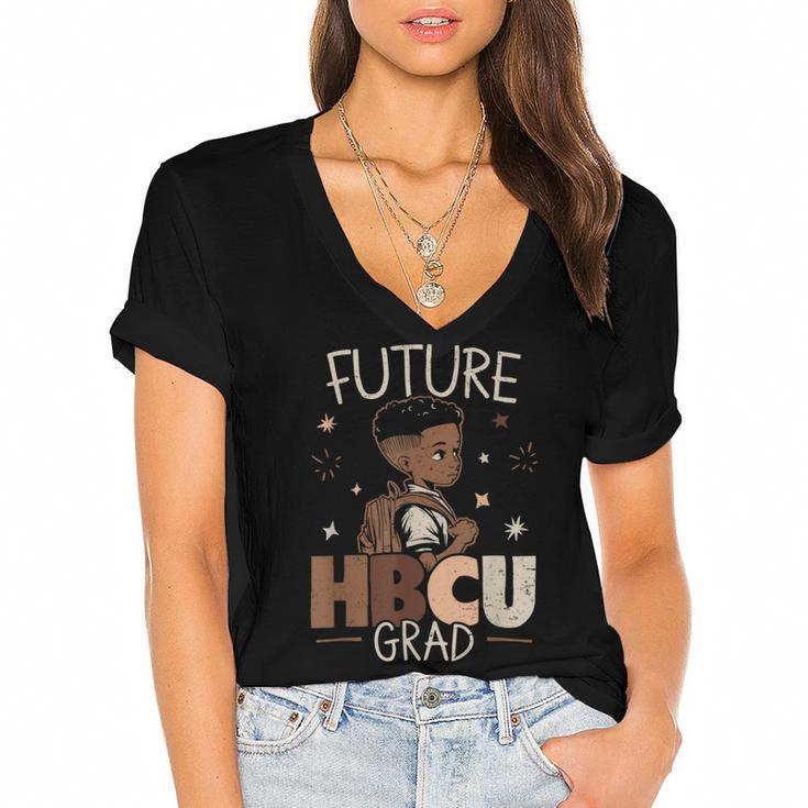 Future HBCU Grad Graduate Afro Boy College Graduation Women's Jersey Short Sleeve Deep V-Neck Tshirt				