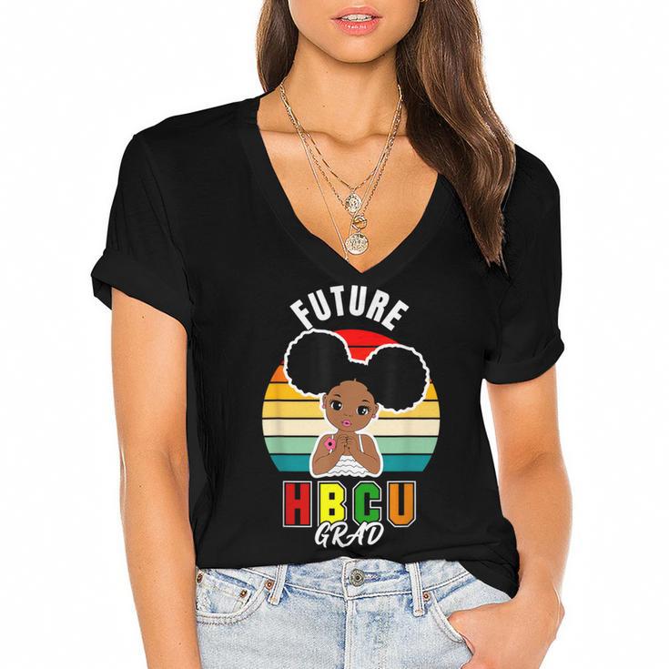 Future HBCU Grad Graduate Afro Girl College Graduation Women's Jersey Short Sleeve Deep V-Neck Tshirt				