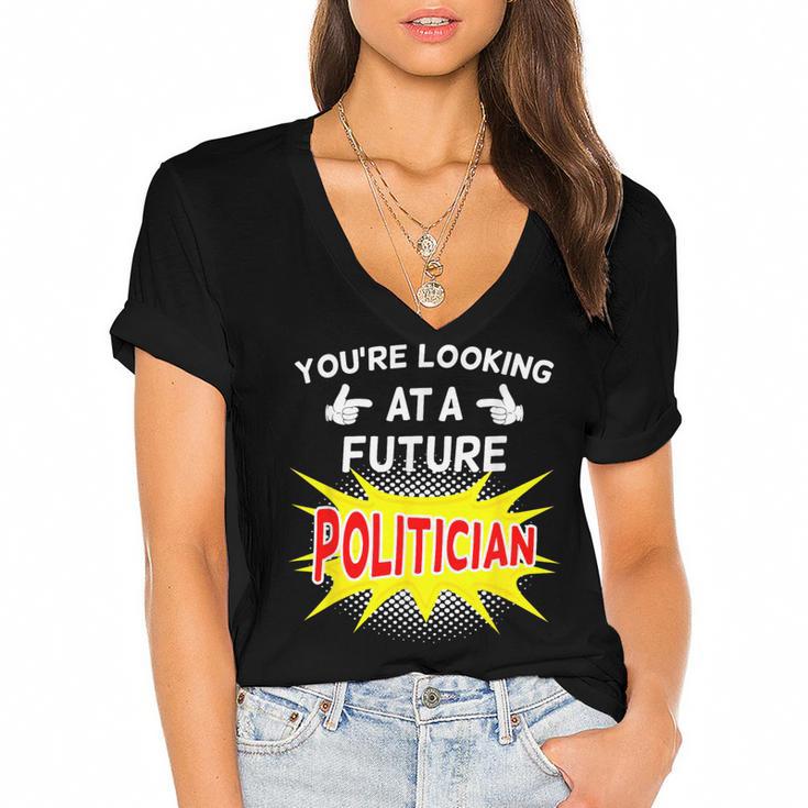 Future Politician Graduation For Kids And Graduates T-Shirt Women's Jersey Short Sleeve Deep V-Neck Tshirt