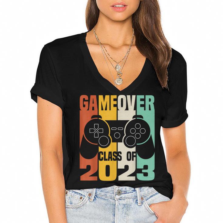 GAME OVER Class Of 2023 Video Games Vintage Graduation Gamer Women's Jersey Short Sleeve Deep V-Neck Tshirt				
