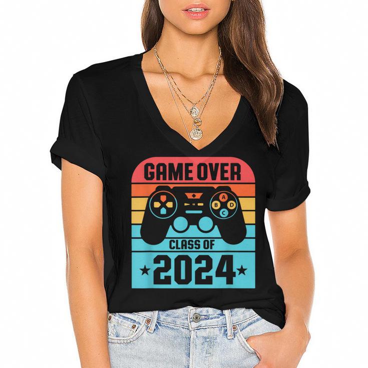 Game Over Class Of 2024 Shirt Students Graduation Women's Jersey Short Sleeve Deep V-Neck Tshirt				