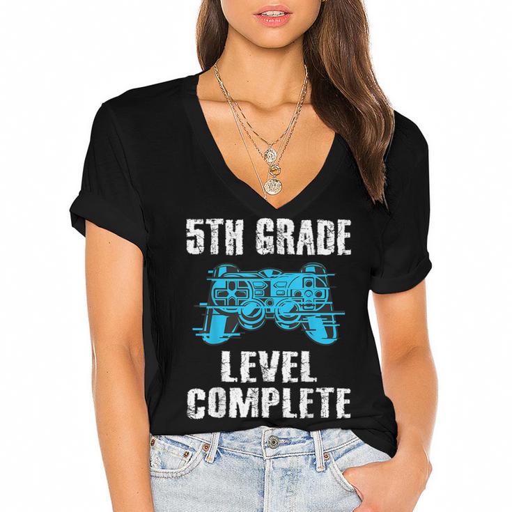 Gamer Graduation 5th Grade Level Complete Video Games Boys Women's Jersey Short Sleeve Deep V-Neck Tshirt				