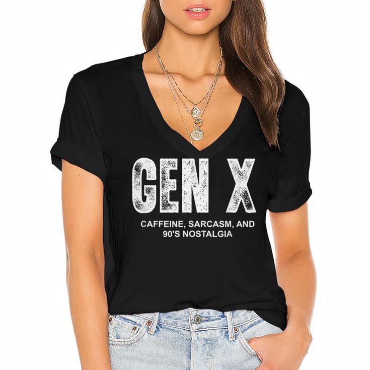 Gen X Caffeine Sarcasm 90s Nostalgia Men Women Graphic Women's Jersey Short Sleeve Deep V-Neck Tshirt				