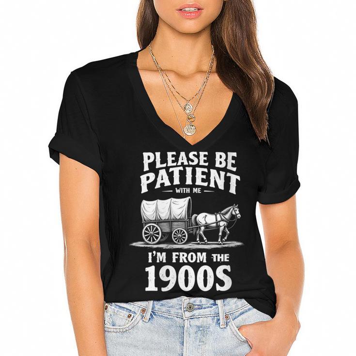 Gentle Nostalgia Plea Please Be Patient I'm From The 1900s Women's Jersey Short Sleeve Deep V-Neck Tshirt