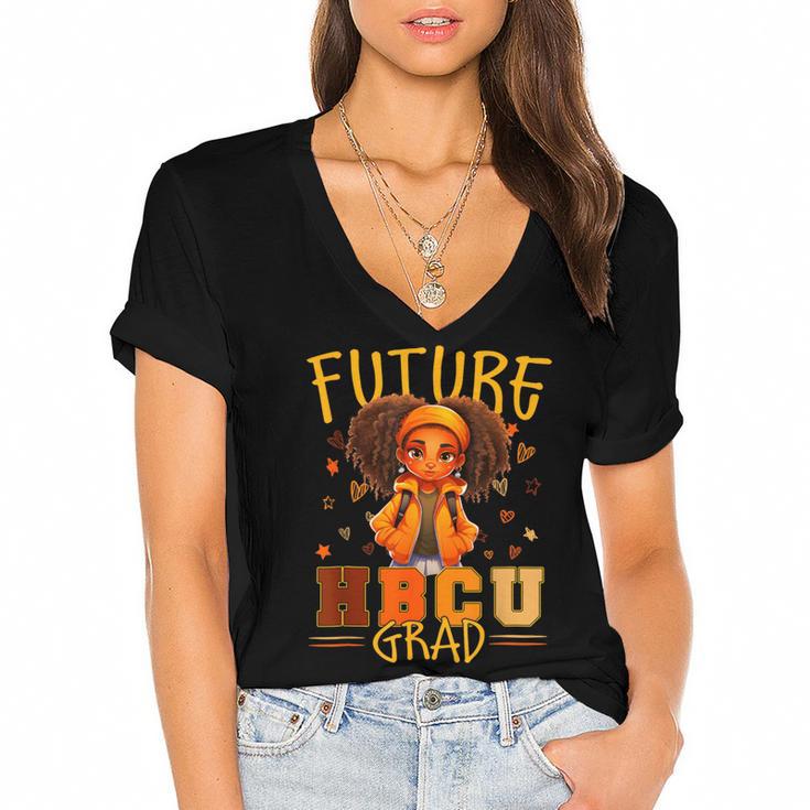 Girl Future HBCU Graduate Afro College Graduation Kids Women's Jersey Short Sleeve Deep V-Neck Tshirt				
