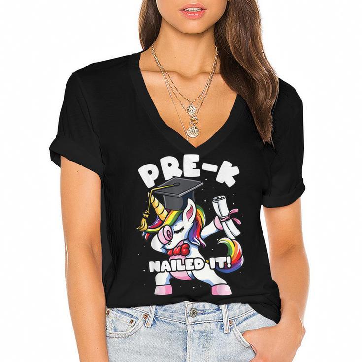 Girls Dabbing Unicorn Pre-K PreSchool Nailed It Graduation Women's Jersey Short Sleeve Deep V-Neck Tshirt				