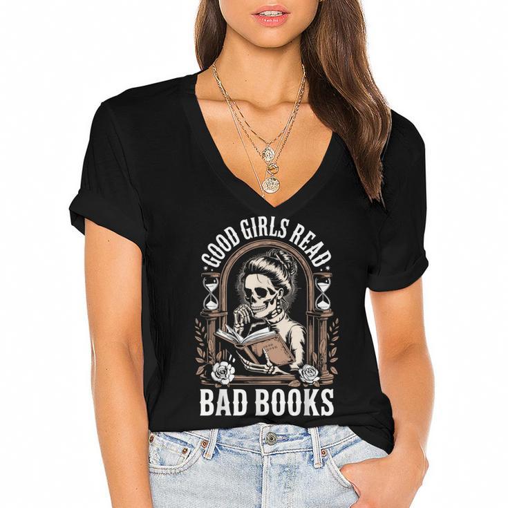 Good Girls Read Bad Books Women's Jersey Short Sleeve Deep V-Neck Tshirt