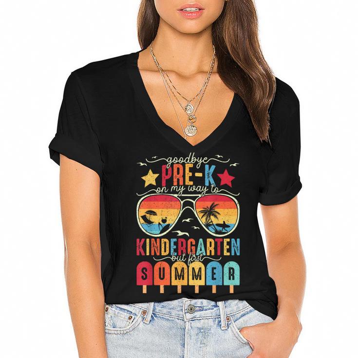 Goodbye Pre-k Graduation Kindergarten Summer Break Graduate Women's Jersey Short Sleeve Deep V-Neck Tshirt				