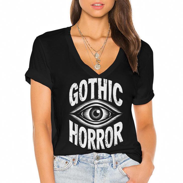 Gothic Classic Horror Thriller Book Movie Film Halloween Women's Jersey Short Sleeve Deep V-Neck Tshirt				