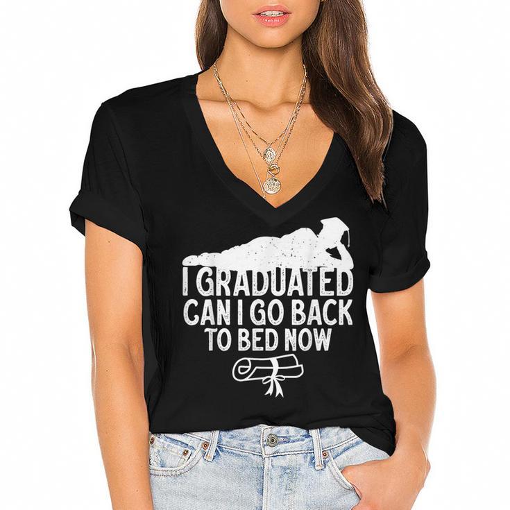 I Graduated Can I Go Back To Bed Now Graduation Men Women's Jersey Short Sleeve Deep V-Neck Tshirt				