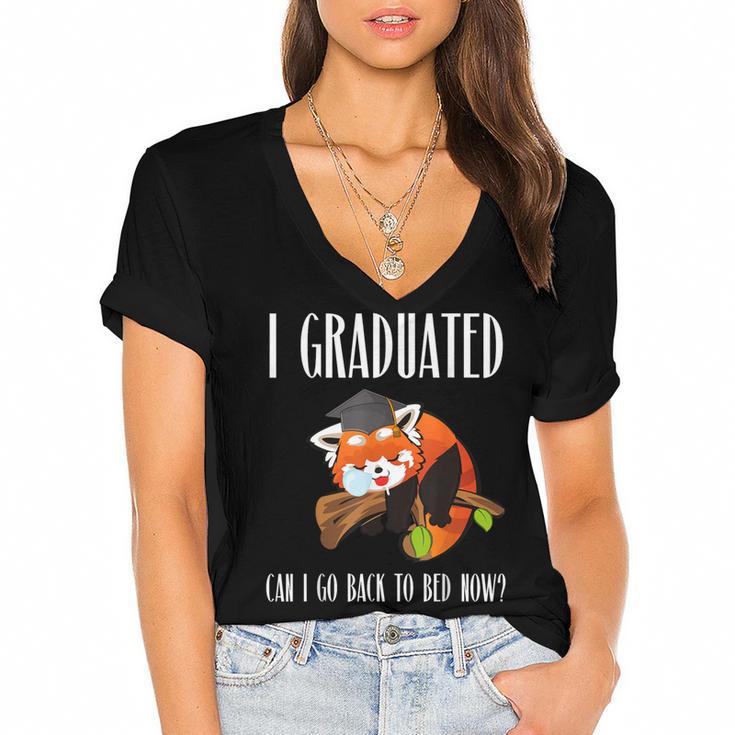 I Graduated Can I Go Back To Bed Sleepy Red Panda Graduation Women's Jersey Short Sleeve Deep V-Neck Tshirt				