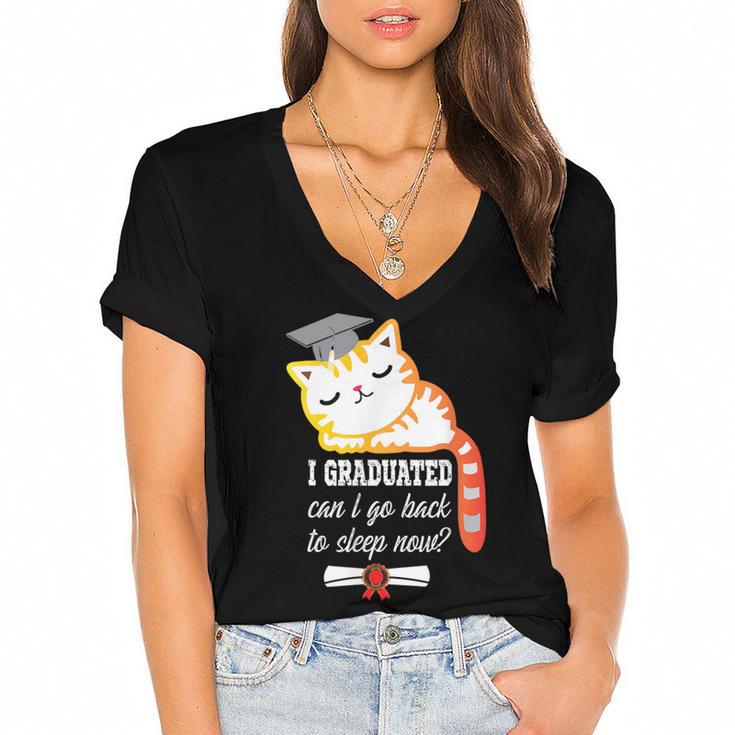 I Graduated Can I Go Back To Sleep Now Graduation Women's Jersey Short Sleeve Deep V-Neck Tshirt				