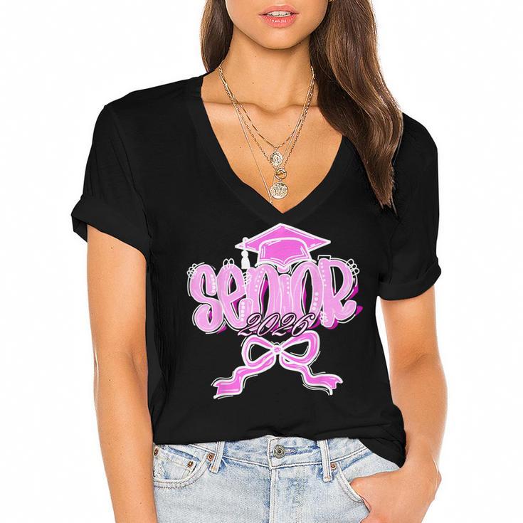 Graduation 2026 Senior 2026 Class Of 2026 Coquette Pink Girl Women's Jersey Short Sleeve Deep V-Neck Tshirt				